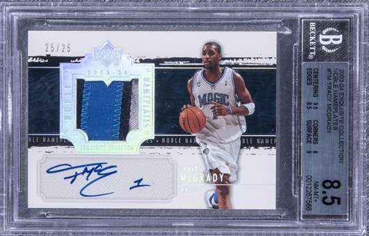 2003-04 UD "Exquisite Collection" Noble Nameplates #TM Tracy McGrady Signed Game Used Patch Card (#25/25) – BGS NM-MT+ 8.5/BGS 10
